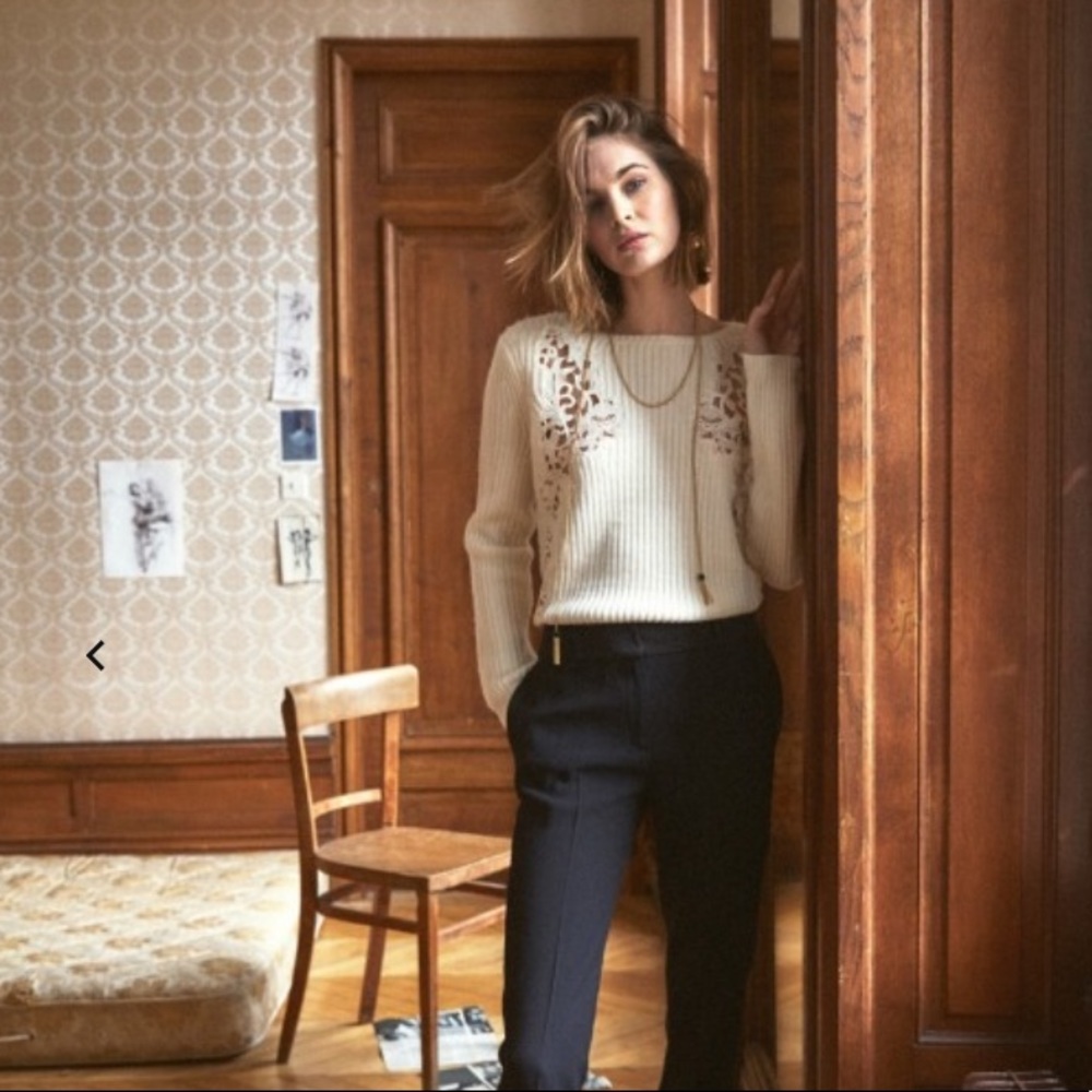 Sezane Lace Applique Cut Out Sweater